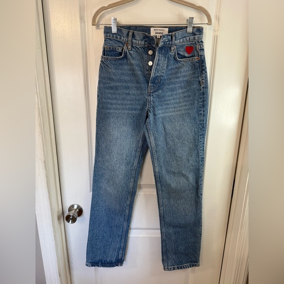 Reformation Women’s Cynthia High-Rise Lady Embroidered Straight Jeans (Flaw) - Picture 1 of 10